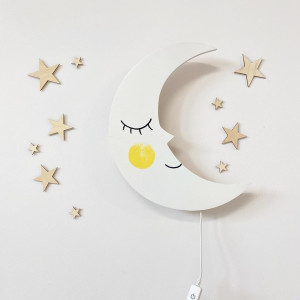 Drewniana dziecięca lampka nocna na ścianę - Półksiężyc Luna