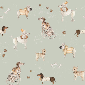 Tapeta do pokoju dziecka w pieski Dekorillo – I love dogs Miętowa