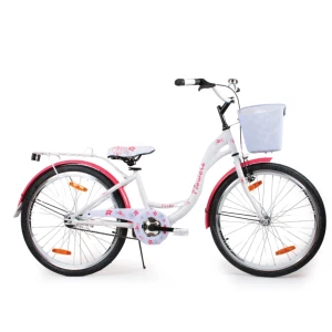 Rower Junior damka 24" Flowers Biało - Koralowy