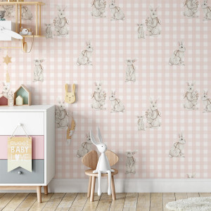 Tapeta do pokoju dziecka Royal Bunnies – kratka w kolorze "baby pink"
