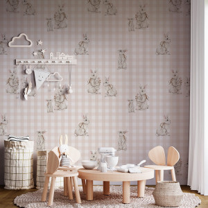 Tapeta do pokoju dziecka Royal Bunnies – kratka w kolorze "baby beige"