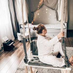 Drewniana pikowana huśtawka dla dzieci Vintage z Oparciem - kolory