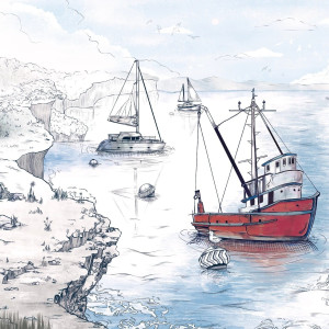 Tapeta dla dzieci Malumi BOATS - blue - tapeta marynistyczna do pokoju chłopca