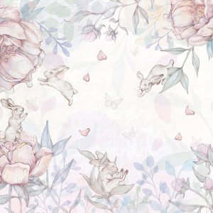 Tapeta dla dzieci Malumi FLOWER BUNNIES - bubblegum - tapeta dla dziewczynki z króliczkami