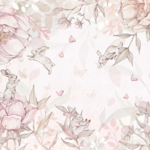 Tapeta dla dzieci Malumi FLOWER BUNNIES - pink - tapeta dla dziewczynki z króliczkami