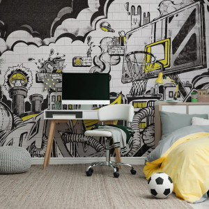 Tapeta dla dzieci Malumi GRAFFITI - yellow - tapeta doodle do pokoju nastolatka