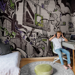 Tapeta dla dzieci Malumi GRAFFITI - green - tapeta z motywem graffiti do pokoju nastolatka