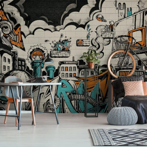Tapeta dla dzieci Malumi GRAFFITI - orange - tapeta artystyczna do pokoju nastolatka