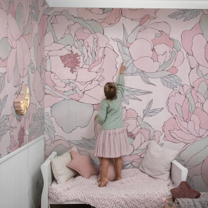 Tapeta dla dzieci Malumi PEONIES - pink - dziewczyńska tapeta do pokoju dziecięcego