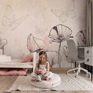 Tapeta dla dzieci Malumi FLORA KIDS - sunny - tapeta w kwiaty do pokoju dziecięcego