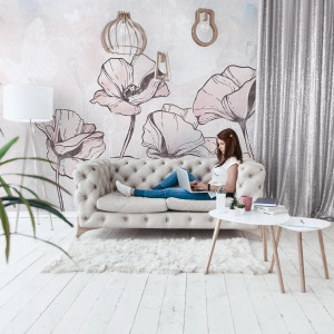 Tapeta dla dzieci Malumi FLORA KIDS - blue - tapeta w kwiaty i motyle do pokoju dziewczęcego