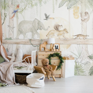 Tapeta dla dzieci Malumi SAFARI ANIMALS - green - tapeta z motywem zwierzęcym