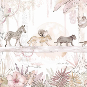 Tapeta dla dzieci Malumi SAFARI - ANIMALS - rose - tapeta do pokoju dziewczynki