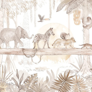 Tapeta dla dzieci Malumi SAFARI - ANIMALS - sepia - tapeta do pokoju dziecięcego w afrykańskie zwierzęta