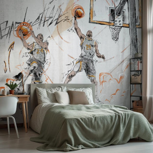 Tapeta dla dzieci Malumi BASKETBALL - orange - tapeta z motywem koszykówki do pokoju nastolatka