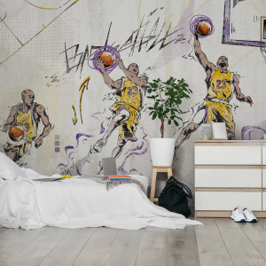 Tapeta dla dzieci Malumi BASKETBALL - violet - sportowa tapeta do pokoju nastolatka