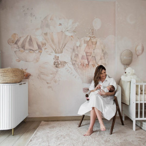 Tapeta dla dzieci Malumi BALLOONS - beige - tapeta dziecięca z balonami wycieczkowymi i chmurami