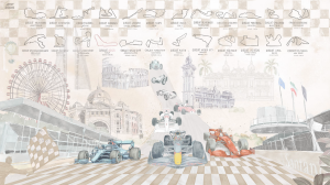 Tapeta do pokoju dziecięcego wyścigówki z bolidami F1 – mural RACING