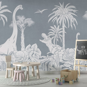 Tapeta do pokoju dziecka Monochrome Niebieskie Dinozaury