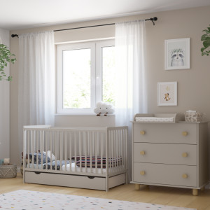 Kaszmirowe łóżeczko LUMI 2w1 120x60 z szufladą barierką i opcją tapczanika