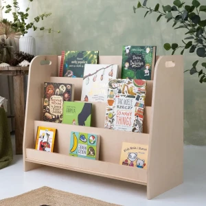 Drewniana biblioteczka montessori na książki Wysoka L