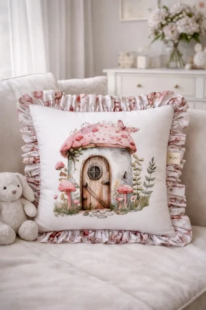 Poduszka Domek Wróżek dla dziewczynki – dekoracyjna z bawełny premium