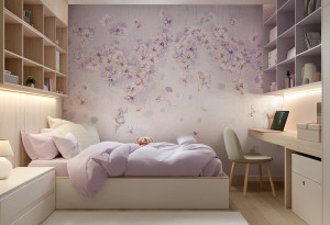 Tapeta dla dzieci Malumi DAPHNE cotton candy- kwiatowa tapeta dla dziewczynki z wróżkami