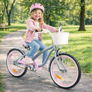 Rower dla dzieci BMX CRUISER 20" szaro-jasnoróżowy - PREZENT NA KOMUNIĘ