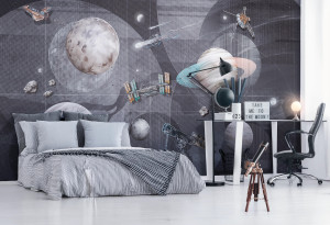 Tapeta dla dzieci SPACE ZONE - GREY dla miłośnik astronomii