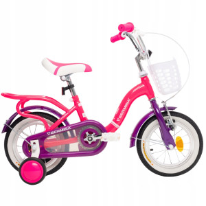 Rower dla dziecka BMX 12" cali Różowo-Fioletowy z Koszykiem - PREZENT DLA DZIECKA