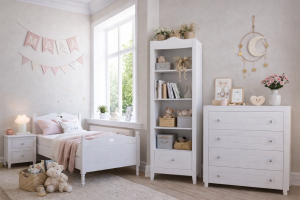 Komplet mebli dziecięcych GLAMOUR: łóżeczko z szufladą, komoda z opcją przewijaka, szafa