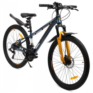 Rower dziecięcy MTB 24” aluminiowy grafitowo-pomarańczowy | rower górski junior Shimano 21 biegów