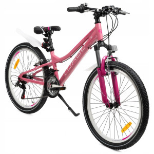 Rower dziecięcy MTB 24” aluminiowy Różowy Pastel | rower górski junior Shimano 21 biegów
