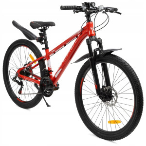 Rower MTB 26” aluminiowy Czerwony– Shimano 21 biegów, hamulce tarczowe | lekki rower górski do miasta i terenu