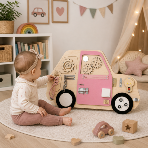 Tablica manipulacyjna Auto Różowe – sensoryczna tablica edukacyjna dla dzieci