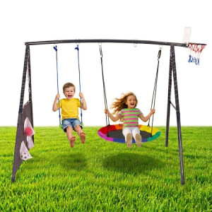 Plac zabaw dla dzieci huśtawka ogrodowa 4w1 bocianie gniazdo kosz 2 piłki ECOTOYS