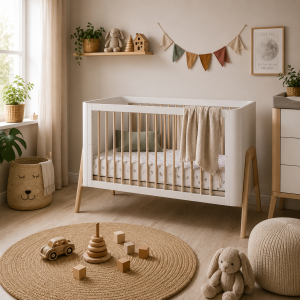 Drewniane łóżeczko dla dzieci Torsten 2w1 120x60 Biało/Naturalne