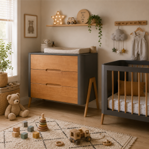 Drewniana komoda do pokoju dziecka Torsten Seal Grey + Teak