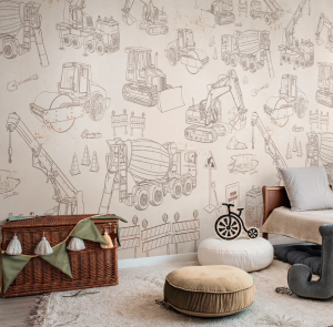 Tapeta PLAC BUDOWY PATTERN - beige - tapeta we wzory dla chłopca