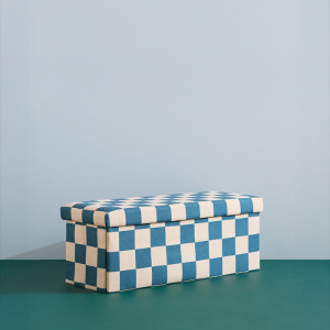 Kid's Concept - Pufa ze schowkiem w szachownicę - 80 cm, check teal