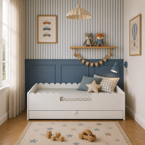 Book Nook snow łożko dziecięce w stylu Monetssori 80x160 z szufladą