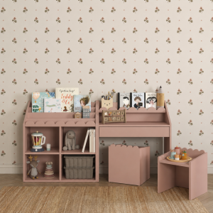 Zestaw dziecięcy Montessori – biurko z 2 krzesełkami Vintage Rose | Book Nook