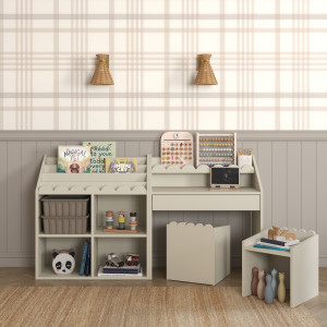 Zestaw dziecięcy Montessori – biurko z 2 krzesełkami Latte | Book Nook