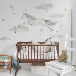 Zestaw naklejek do pokoju dziecka - Unicorn in the Sky
