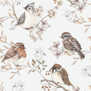 Tapeta do pokoju dziecka - Birds White-Grey