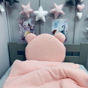 Muślinowa pościel z wypełnieniem Różowa w Złote Kropki