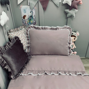 Komplet pościeli z wypełnieniem Szara Lawenda z Koronką