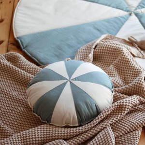 Lniana patchworkowa poduszka Niebieska