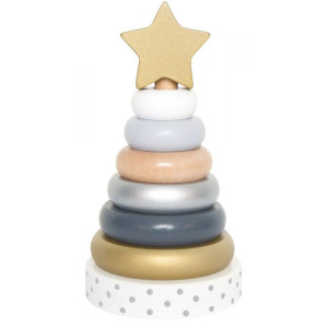 Drewniana wieża piramida srebrna - zabawka drewniana Jabadabado