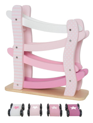 Drewniana zjeżdżalnia dla aut zabawka - pastelowy róż